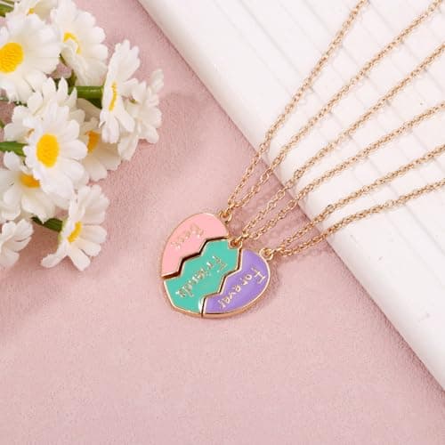 3pcs Friendship Necklaces for 3, Love Heart Enamel Magnetic Matching Pendant Necklace Forever Three Friends Jewelry Gifts for Women Men Anniversary Birthday (Style 2), Medium, Stainless Steel, No thumbnail 3