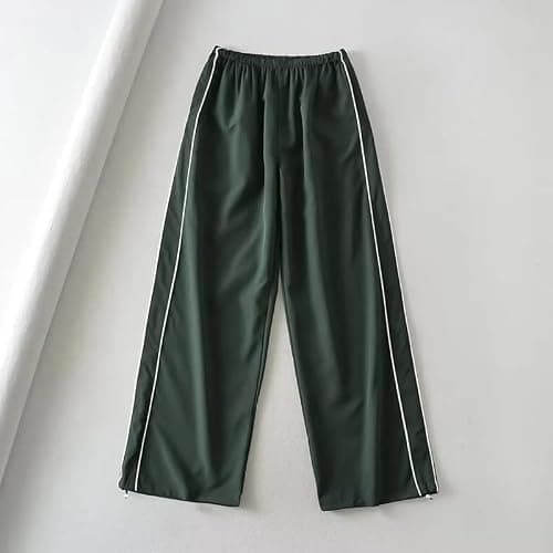 XPONNI Women's Y2K Track Pants - Baggy Parachute Pants (Dark Green, M, Medium) thumbnail 3
