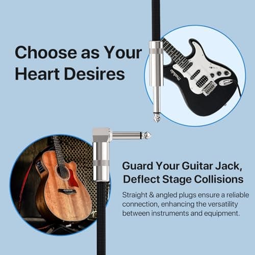 GOGHOST Guitar Cable 50ft, Amp Chord Electric Guitar Aux Amp Cord Braided, TS 1/4 Quarter Inch Straight to Right Angle Bass Instrument Cables Pro Audio (Black, 1-Pack) thumbnail 8