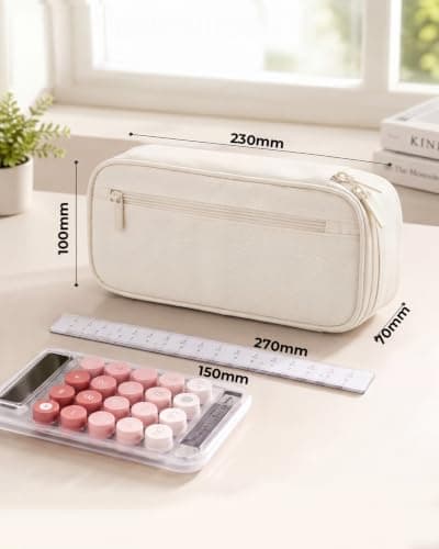 WEMATE Pencil Case, Large Storage Organizer, Makeup Bag, Teacher Must - have, Big Pencil Pouch, Marker Case for College(Beige) thumbnail 4
