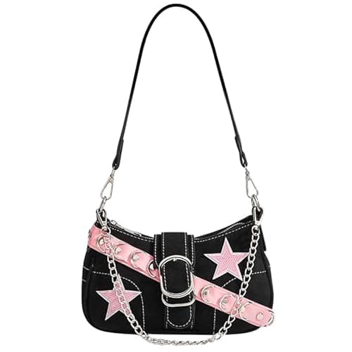 MJFSGYO Cute Y2k Purse for Women, Star Embroidery Pattern with Chain Strap Shoulder Bag, Goth Style Cute Mini Purse - Image 1