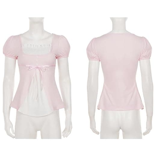 Emo Goth Cute Shirts Peplum Baby Doll Coquette Summer Tops Teens 2000s Gyaru Y2k Grunge Aesthetic Whimsy Clothes thumbnail 4