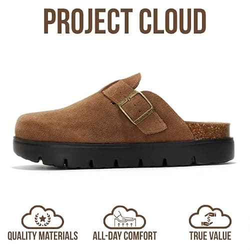 Project Cloud 100% Genuine Leather Platform Clogs for Women Footwear - Memory Foam Arch Support Cork Footbed Casual Shoes & Mules for Women 2025 (Benton Chunky) thumbnail 4