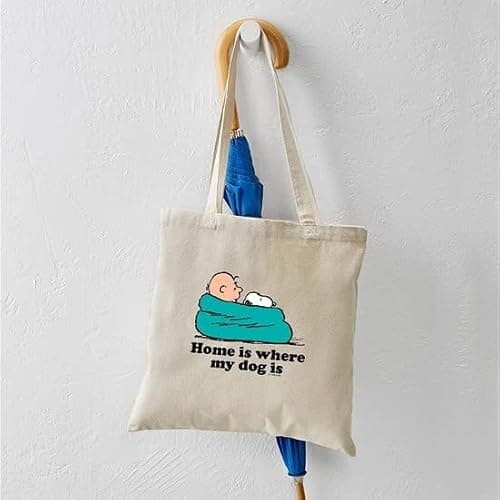 CafePress Snoopy Home Is Where My Dog Is Reusable Beige Canvas Bag | Reusable Natural Beige Canvas Tote Shopping Bag thumbnail 7