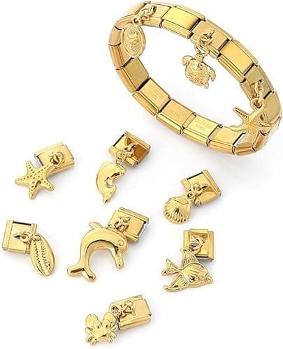 LCSDDWAS Gold Italian Charm Bracelet Set For Women Diy Handmade With Starter Brascelet, Assorted Charms And Opening Tools, 9mm Modular Italian Charm Bracelet Gold thumbnail 4