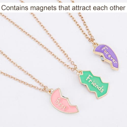 3pcs Friendship Necklaces for 3, Love Heart Enamel Magnetic Matching Pendant Necklace Forever Three Friends Jewelry Gifts for Women Men Anniversary Birthday (Style 2), Medium, Stainless Steel, No thumbnail 4
