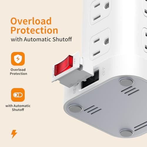 Extension Cord with Multiple Outlets, SMALLRT Surge Protector Power Strip Tower, Outlet Extender with 12 AC Outlets 4 USB, 6.5FT Extension Cord for Home Dorm Room, Office Supplies,Overload Protection thumbnail 7
