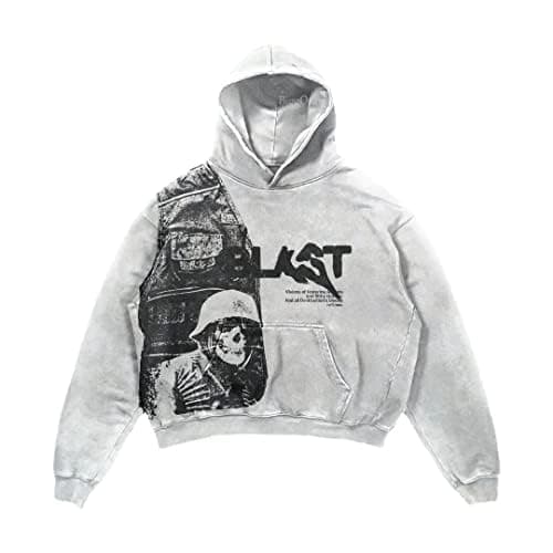 Obenie Retro Y2K Hoodie Gothic Casual Alphabet Blast Print Pattern Skull Fashion Hoodie Men Harajuku Men Clothing thumbnail 2