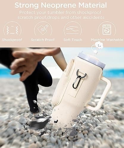 dabria Water Bottle Carrier Bag with Phone Pocket for Stanley 40/30 oz Tumbler Neoprene Water Bottle Holder Pouch with Adjustable Strap Bollus with Straw Cover & Carabiner for Stanley Cup Accessories thumbnail 4