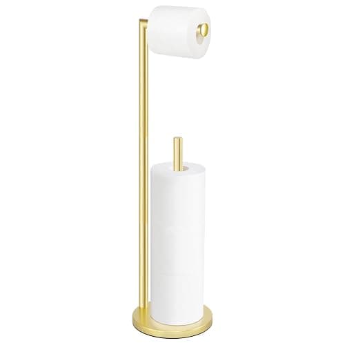 Toilet Paper Holder Stand, Gold Toilet Paper Holder Free Standing | Toilet Paper Holder for 4 Rolls, Bathroom Organizers and Storage with Anti-Slip Base and Rustproof - Image 1