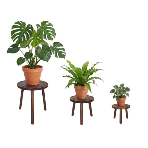 Amdermi 3 Pack Wood Plant Stands Indoor, Mid Century Modern Plant Stool for 6-12 Inch Pots, Tall Small Plant Stand Set for Living Room, Balcony, Office - Image 1