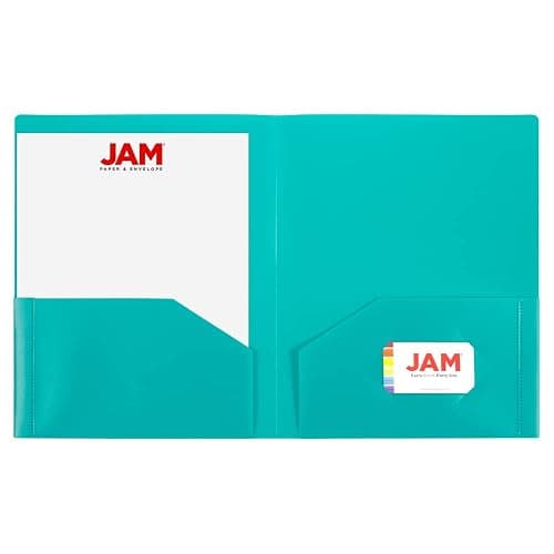 JAM PAPER Heavy Duty Plastic 2 Pocket Extra Tough School Folders - Teal Blue - 6/Pack thumbnail 2