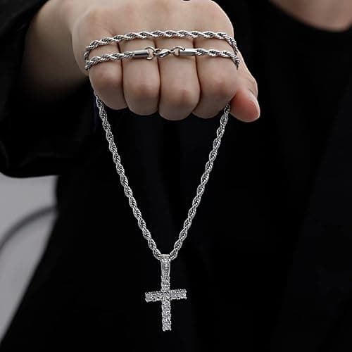KONFEN Kette Herren Damen mit Anhänger, Schädel Kreuz Halskette Wikinger Ketten aus Edelstahl mit Zirkonia, Horus Auge Kreuz Kreuzanhänger, Kettenanhänger Edelstahlkette Kruzifix Necklace Men thumbnail 3