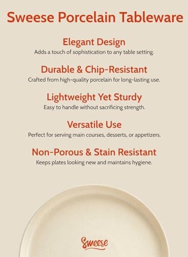 Sweese Porcelain Dinner Plates Set - 10 Inch Beige Round Dishes, 6-Pack, for Salad Serving, Scratch Resistant, Oven, Microwave Safe thumbnail 7