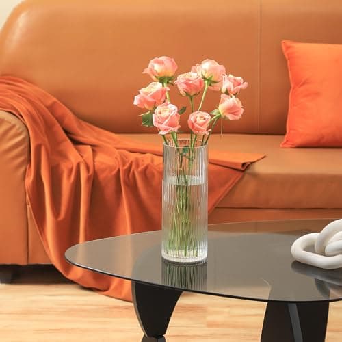 YANWE1 Clear Glass Vase, Glass Flower Vase, Ribbed Glass Vase, Clear Vase, Tall Cylinder Glass Vases for Centerpieces, Living Room, Dining Table, Office, Wedding, Bookshelf Decoration, 9.8 Inches thumbnail 3