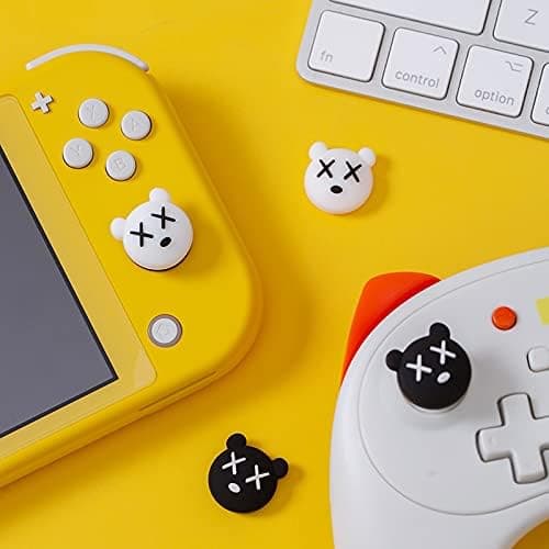 PERFECTSIGHT 4PCS Cute Thumb Grip Caps Compatible with Nintendo Switch/OLED/Lite Console, Kawaii Soft Skin Silicone 3D Analog Stick Button Cover for NS Joycon Controller, Joystick Cap, Black & White thumbnail 7