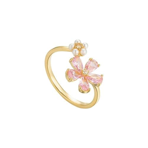 Kokoma Dainty Flower Ring for Women Sparkling Cubic Zirconia Daisy Open Statement Rings Pearl Chic Engagement Promise Ring Wrap Finger Band - Image 1