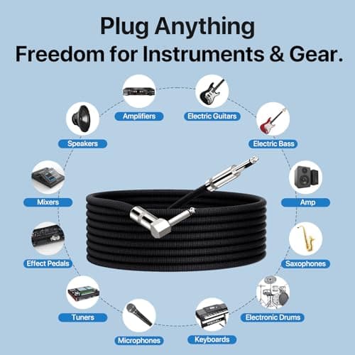 GOGHOST Guitar Cable 50ft, Amp Chord Electric Guitar Aux Amp Cord Braided, TS 1/4 Quarter Inch Straight to Right Angle Bass Instrument Cables Pro Audio (Black, 1-Pack) thumbnail 6