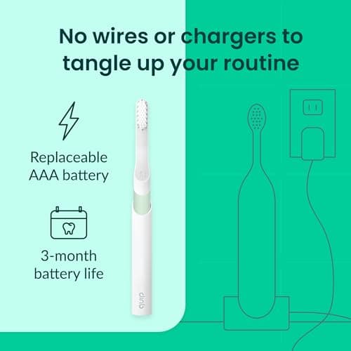 Quip Sonic Electric Toothbrush for Adults with Timer - Includes Travel Case & Replacement Brush Head - 3 Month Battery Life, Plastic Handle - Sage thumbnail 3