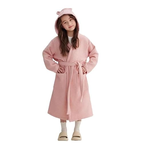 Kids Hooded Bathrobe 100% Cotton Pajama Robe, Boys and Girls Soft Towel Morning Gown, 2-9 Spa Hooded Toddler Long Bathrobe thumbnail 3