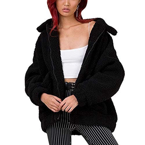 Comeon Women's Coat Casual Lapel Fleece Fuzzy Faux Shearling Zipper Coats Warm Winter Oversized Outwear Jackets thumbnail 3