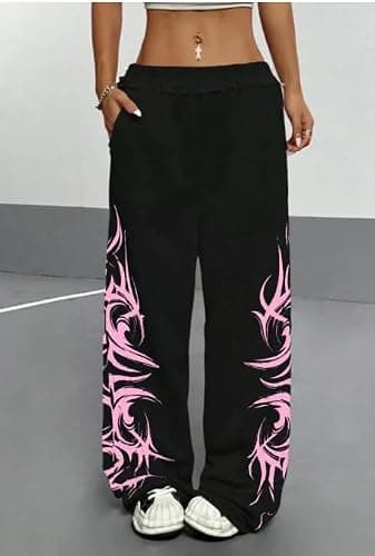 Y2k Wide Leg Baggy Grunge Double Waisted Drawstring Sweatpants Streetwear Women Emo 2000s Star Pants thumbnail 2