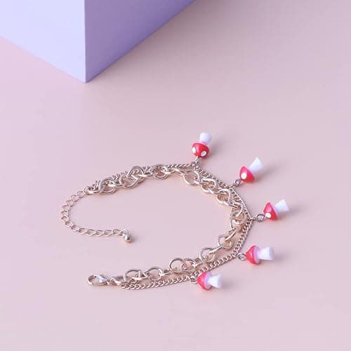 Rrdaily Double Layer Mushroom Bracelet Anklet， Cute Red Mushroom Bracelet Combination Bracelet Anklet Jewelry for Women thumbnail 5