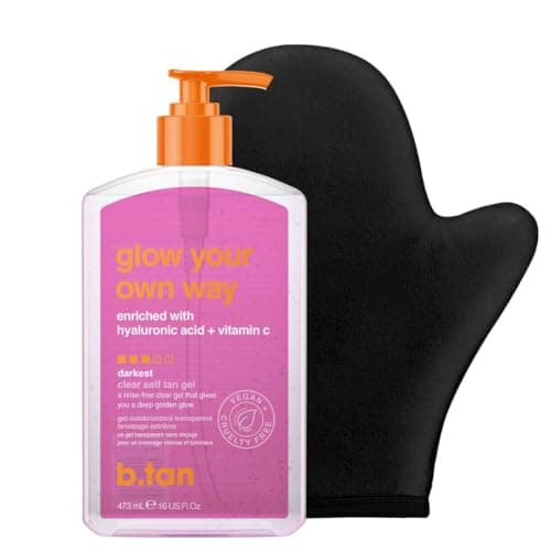 b.tan Best Clear Self Tanning Gel with Mitt Kit | Glow Your Own Way Bundle - Quick Express Tanner Gel for Face and Body with Applicator, Transfer-Proof, 16 Fl Oz - Image 1