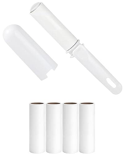 Travel Lint Roller Mini Refillable On The Go Lint Roller with Cover and 4 Refills Total 150 Extra Sticky Sheets for Pet Hair Lint Remover for Clothes (White) - Image 1