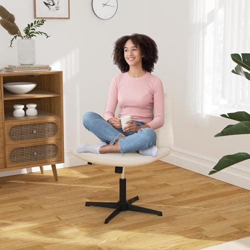 Criss Cross Chair, Cross Legged Office Chair Armless Vanity Chair with Back, Wide Desk Chair with No Wheels Swivel Height Adjustable, Fabric Comfy Computer Chair for Home Vanity Desk Office, Beige thumbnail 3
