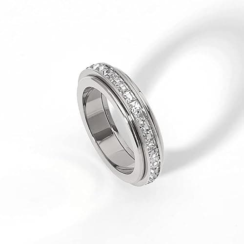Pingyongchang Anxiety Rings Titanium Steel Spinner Fidget Band Rings for Women Ladies Cubic Zirconia Relieving Anxiety Wedding Promise Lucky Statement Rings Comfort Fit Size 5 to 12 thumbnail 4
