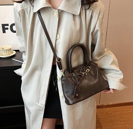 Base'ic Women’s Vintage Style Vegan Leather Crossbody Bag – Multi-Compartment Tote with Adjustable Strap & Belt Detail thumbnail 2