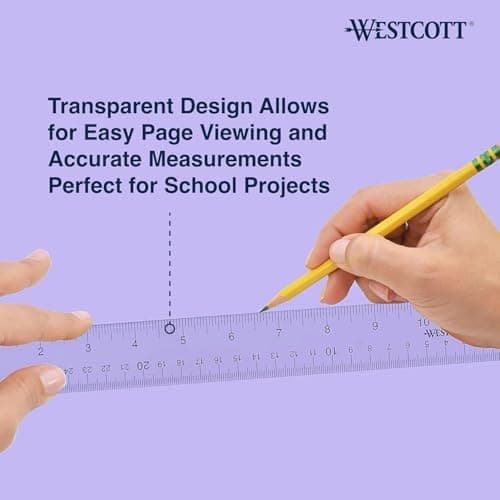 Westcott Acrylic Clear Ruler, Easy-to-Read Markings, Scratch-Resistant Design, Raised Beveled Edges, for Crafting, Office, Classroom, Back to School Supplies, 12-Inch thumbnail 9