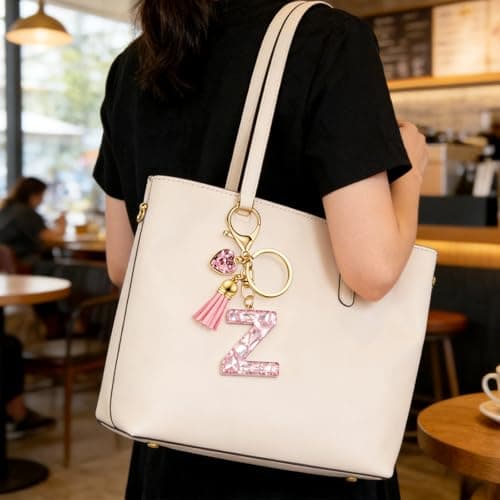 Uideyvi Initial Keychain Letter Bag Charms for Women, With Artificial Diamond Cute Purse Handbag Accessories (Pink and Initial Z) thumbnail 4