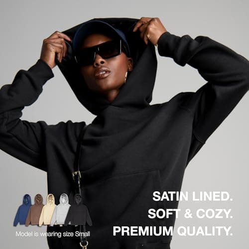 ARRIA Satin-Lined Hoodie – Oversized Hood for Frizz Free Hair, Comfy Premium Cotton Sweatshirt, Minimalist, Women’s Fashion, Fall Winter & Spring Trendy Essential Pullover (Medium, Navy) thumbnail 5