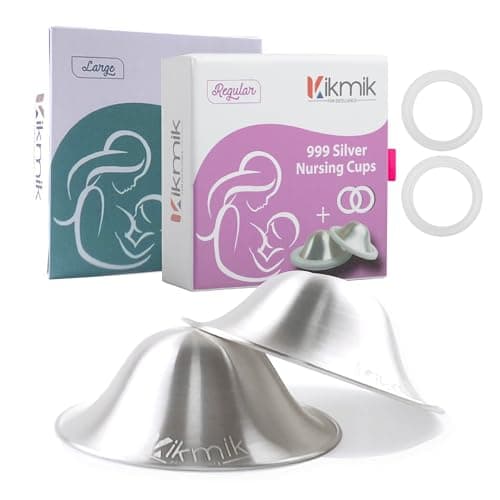 KIKMIK The Original Silver Nursing Cups with O-Feel Rings - 999 Silver Nipple Shields for Newborn Essentials - Reusable Nipple Covers for Breastfeeding Pain Relief & Protection - Regular - Image 1