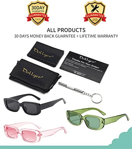 Dollger Rectangle Sunglasses for Women Men Trendy Retro Fashion Sunglasses UV 400 Protection Square Fram - Black Pink and Green thumbnail 5