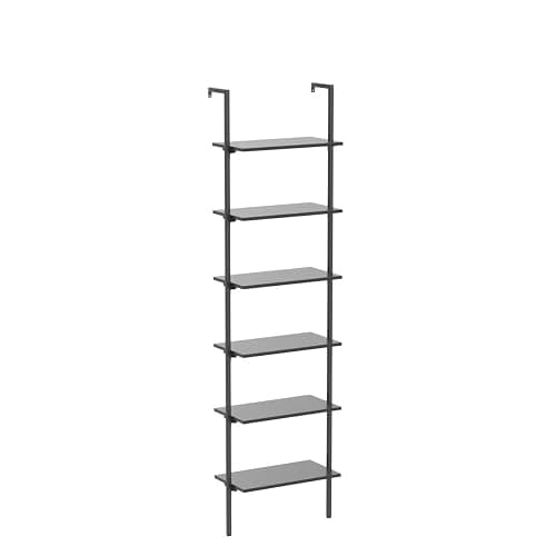 ODK 6-Tier Ladder Shelf, 87 Inches Wall Mounted Ladder Bookshelf with Metal Frame, Open Industrial Shelves for Home Office, Bedroom and Living Room, Black - 12"D x 24"W x 87"H - Black thumbnail 4