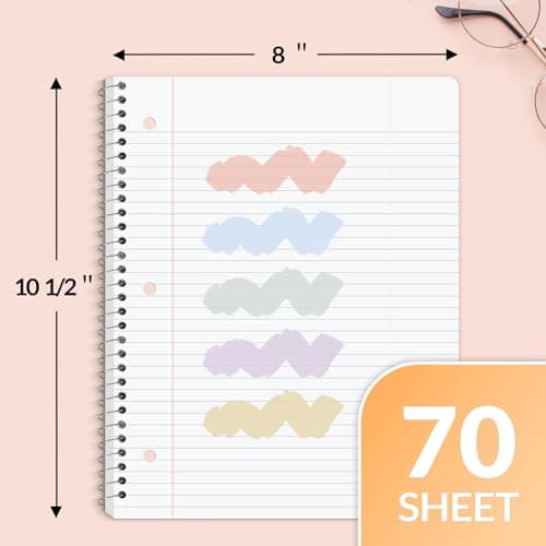 SUNEE Spiral Notebooks, 3 Pack, 1-Subject, College Ruled Paper, 8" x 10-1/2", 70 Sheets per Notebook, Assorted Pastel Colors Spiral Notebooks for School thumbnail 2