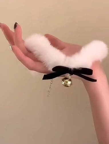 NFVITLP Red Bow Velvet Choker Necklace Sexy Faux Fur Collar Bowtie Long Wrap Rope Neck Chain with Gold Pendant Bell for Women thumbnail 5