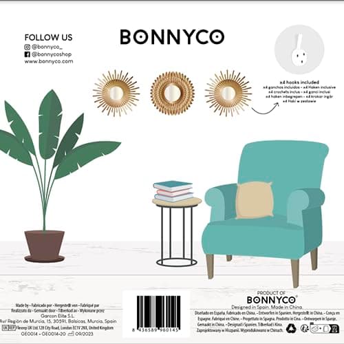 BONNYCO Gold Mirrors for Wall Pack of 3, Round Wall Mirrors Bedroom Room and Home Decor. Espejos Decorativos de Pared Sala Dormitorio, Modern Minimalist Decor Vintage, Chic. Gifts for Women, Mums thumbnail 8