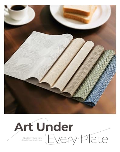 Leetaltree Light Brown Placemats Set of 6 - Heat Resistant Non-Slip Place mats for Dining Table, Washable Durable PVC Vinyl Woven Table Mats（Light Brown, 6） thumbnail 8