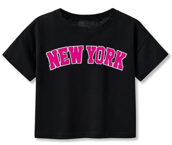 Little Girls Crop Tops Cool Summer T-Shirt Crewneck Short Sleeve Fashion Tee Size 6-14 - 3#new York Girl Black - 10 Years