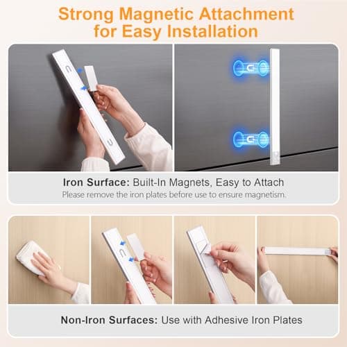 Gritin 14.7inch Under Cabinet Lighting Rechargeable 2 Pack- 3 Color Temps&5 Level Brightness, Super Bright, 4 Modes, Motion Sensor, Long Lasting - Easy Installation Magnetic Under Closet Lights-Silver thumbnail 9