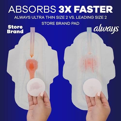 Always Ultra Thin Feminine Pads with Wings for Women, Size 4, Overnight Absorbency, Unscented, Up to 100% Leak-Free Comfort, 96 Count thumbnail 3