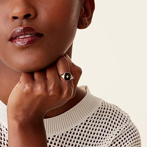 PAVOI 14K Gold Plated Engraved Signet Ring with North Star | Lightweight Thick Statement Rings for Women | Everyday Jewelry thumbnail 2