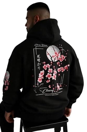 Elyora Mens Fleece Japanese Graphic Hoodies, Fashion Pullover Sweatshirt with Hood, Casual Long Sleeve Fall Winter Streetwear - Image 1