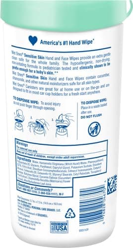 Wet Ones Hand and Face Wipes, Sensitive Skin Wipes | Unscented Wipes, Hand and Face Wipes Sensitive Skin, Wet Ones Sensitive Skin Wipes, 40 ct. Canister thumbnail 3