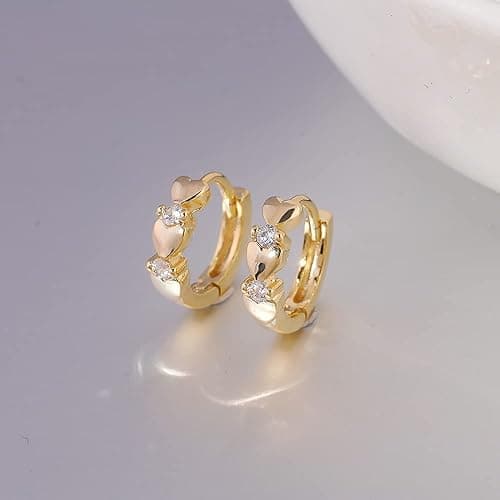 CiNily 14K White Gold Plated Small Hoop Earrings for Women Girls Heart Cubic Zirconia Hypoallergenic Earrings thumbnail 5