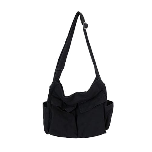 GAXOS Aesthetic Cute Messenger Bag for School Vintage Black Canvas Crossbody for Women Shoulder Laptop Bag - Image 1